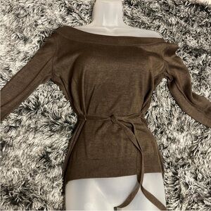 NIC+ZOE Chocolate Off-Shoulder Sweater